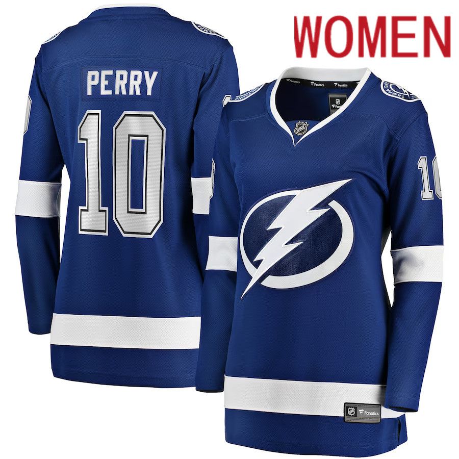 Women Tampa Bay Lightning #10 Corey Perry Fanatics Branded Blue Home Breakaway Player NHL Jersey